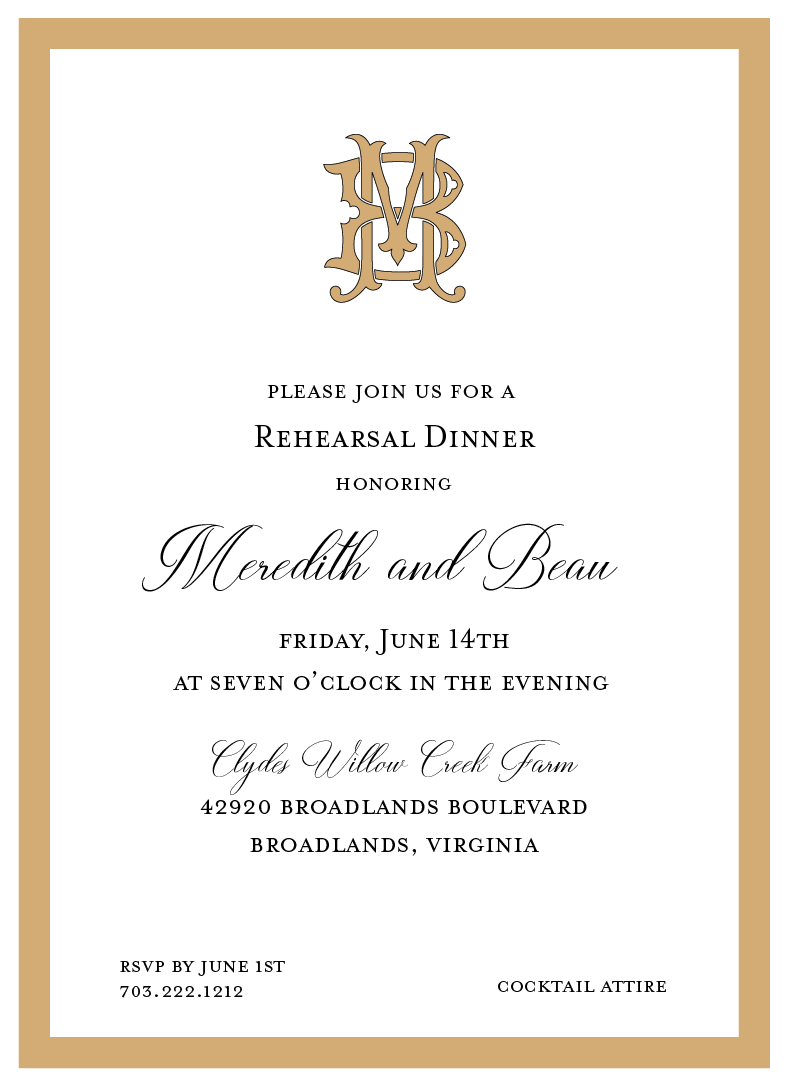 Wedding   |   Rehearsal Dinner Invitation    |  Tan and Black Monogram